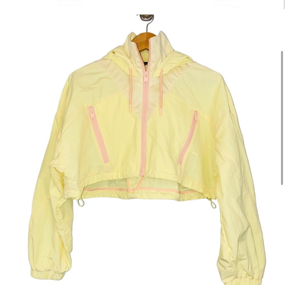 ZARA Large Yellow Cropped Wind Breaker Hooded Jacket